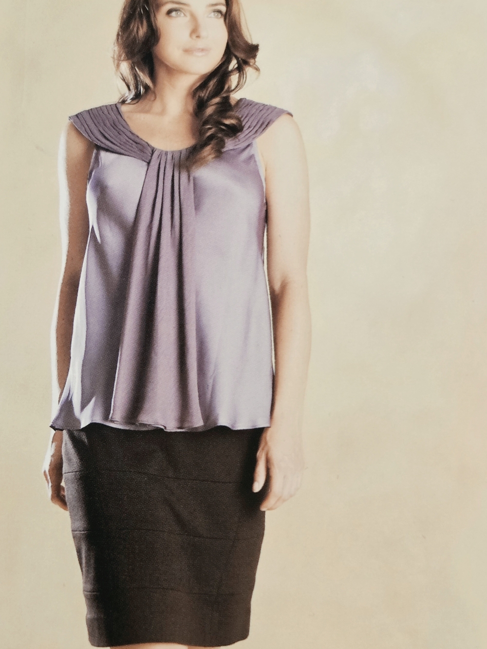 Lapis Lavender Pleated Yoke Satin Camisole